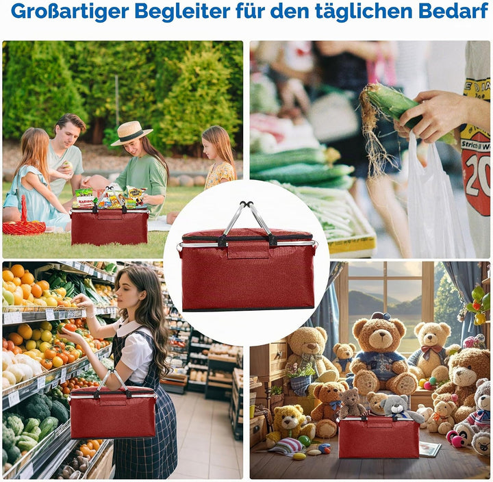 Picknickkorb 25L Einkaufskorb Faltbar Gross Picknickkorb Kühlkorb Einkaufskorb mit Deckel Tragekorb
