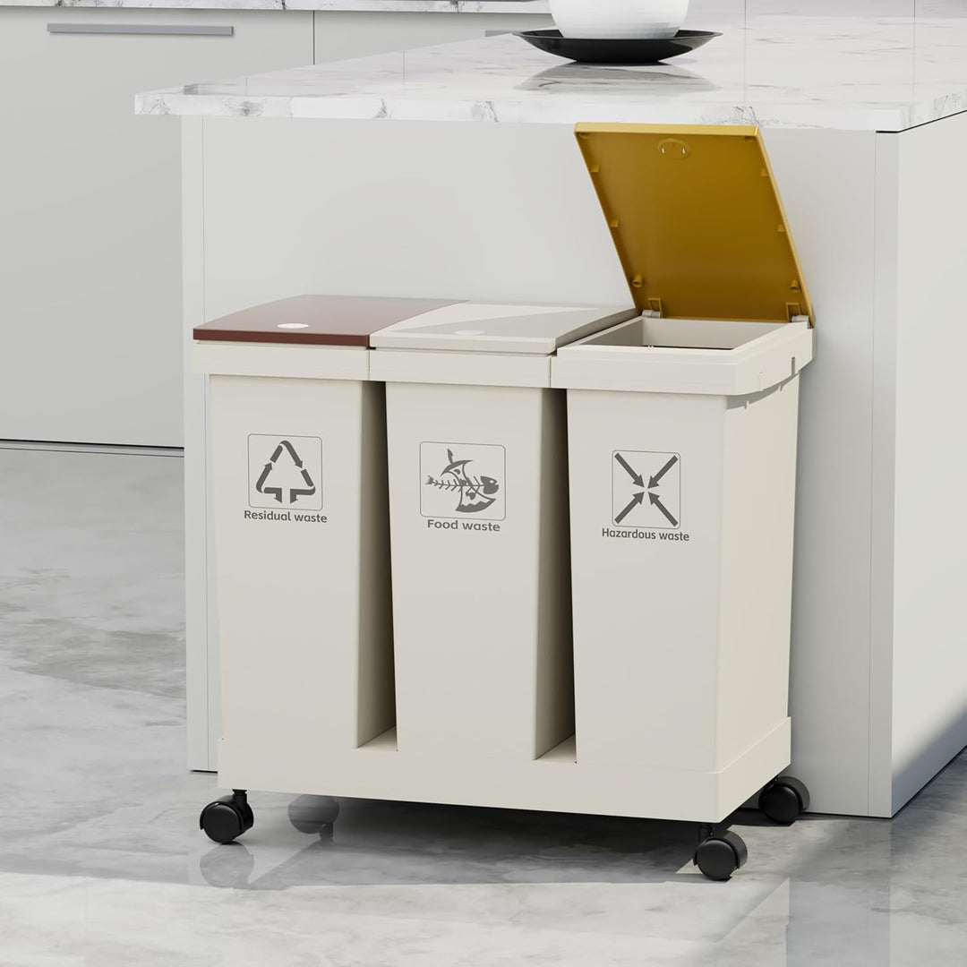 3-er Mülleimer-Set Küche Mülltrennsystem 3x Mülleimer mit Deckel, 3 X 12L, herausnehmbare Recycling-