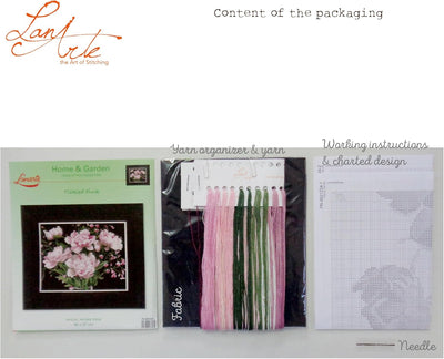 LANARTE PN Zählmusterpackung Rosafarbene Rosen Kreuzstichpackung, Baumwolle, Mehrfarbig, 46 x 37 x 0