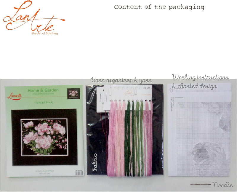 LANARTE PN Zählmusterpackung Rosafarbene Rosen Kreuzstichpackung, Baumwolle, Mehrfarbig, 46 x 37 x 0