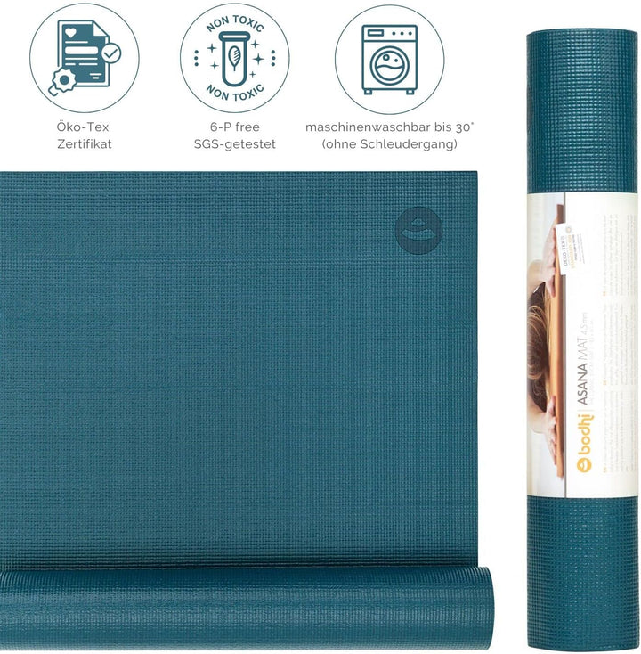 Bodhi Yogamatte Asana | Universelle Übungsmatte | Schadstofffrei & Waschbar | Matte aus PVC | Fitnes