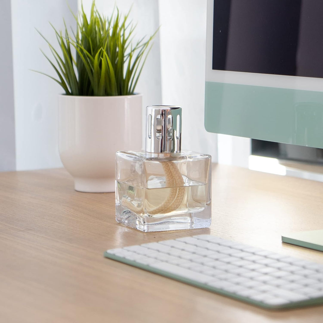 KAZIS® I Starterset katalytische Lampe + 1 Liter Frische Wäsche Duft I transparent Würfel