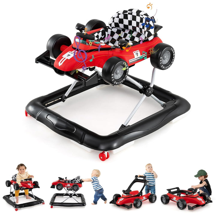 COSTWAY 4 in 1 Lauflernhilfe, Lauflernwagen klappbar mit einstellbarer Höhe, Baby Walker Autoförmig