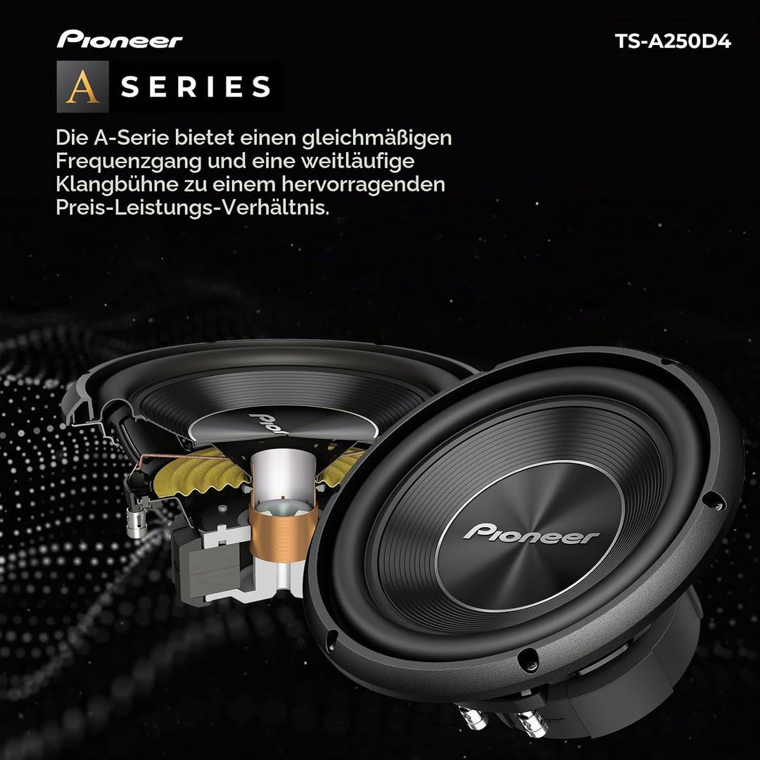 Pioneer TS-A250D4 Subwoofer mit Doppelschwingspule für den Gehäuseeinbau (1.300 W), 25 cm/10", IMPP