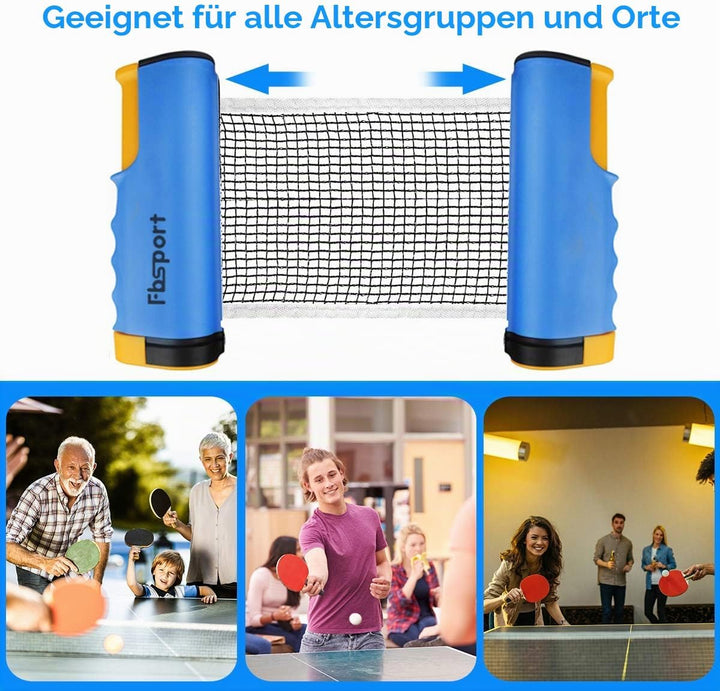 FBSPORT Tischtennis Set Profi, 2 Tischtennisschläger + Einziehbarem Netz + 6 Tischtennis-Bälle + 1 T