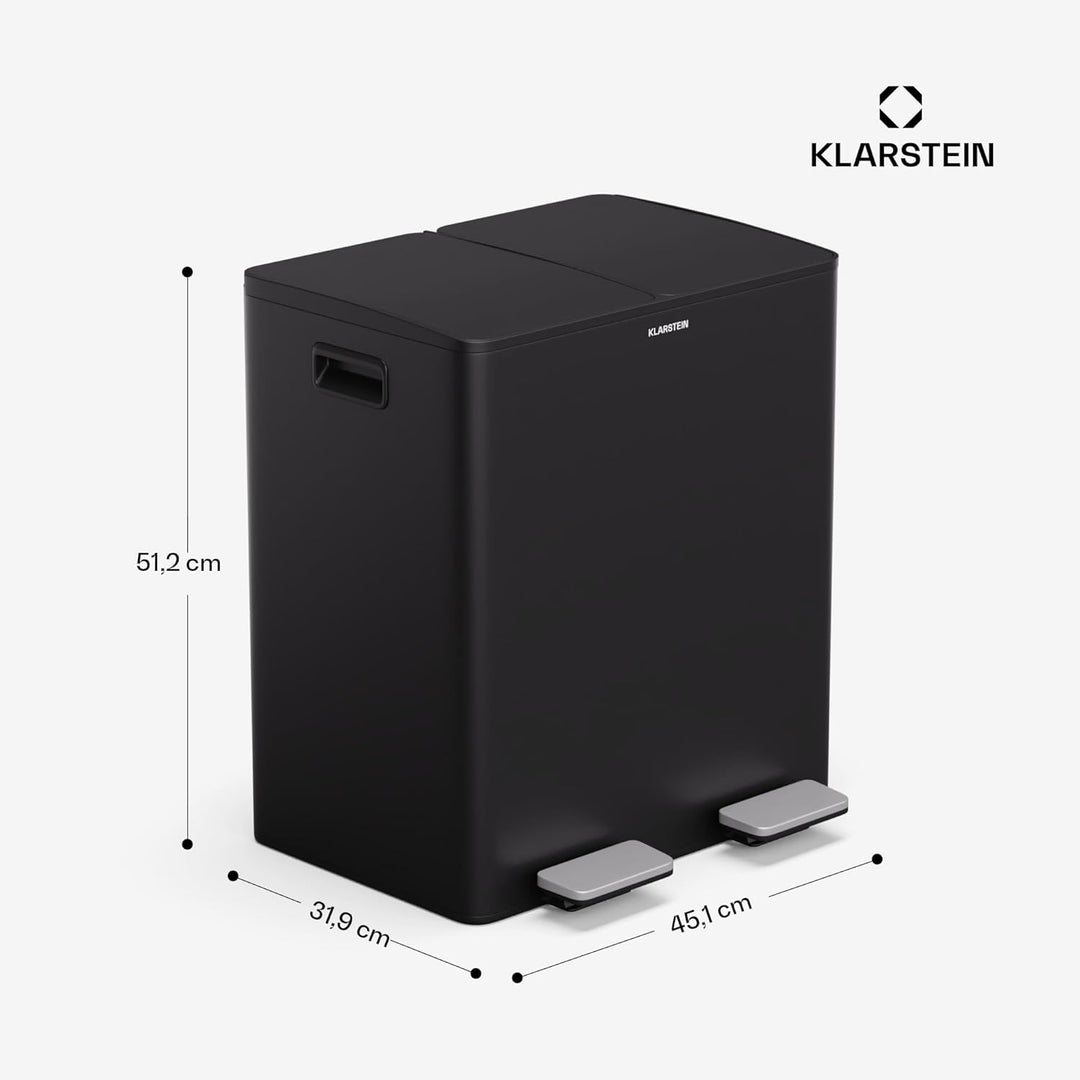 Klarstein EcoVista Mülleimer - 40L Abfalleimer mit 2 Fächern & 3L Komposteimer, Soft-Close, Edelstah