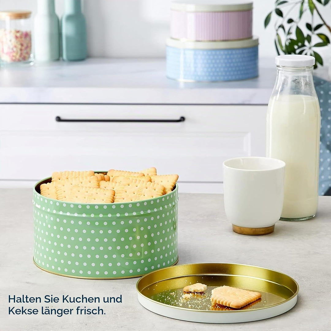 Tala 3er Set Retro-Design Metall Kuchenbehälter | Stapelbar | Für Kuchen, Kekse & Snacks | Grössen: