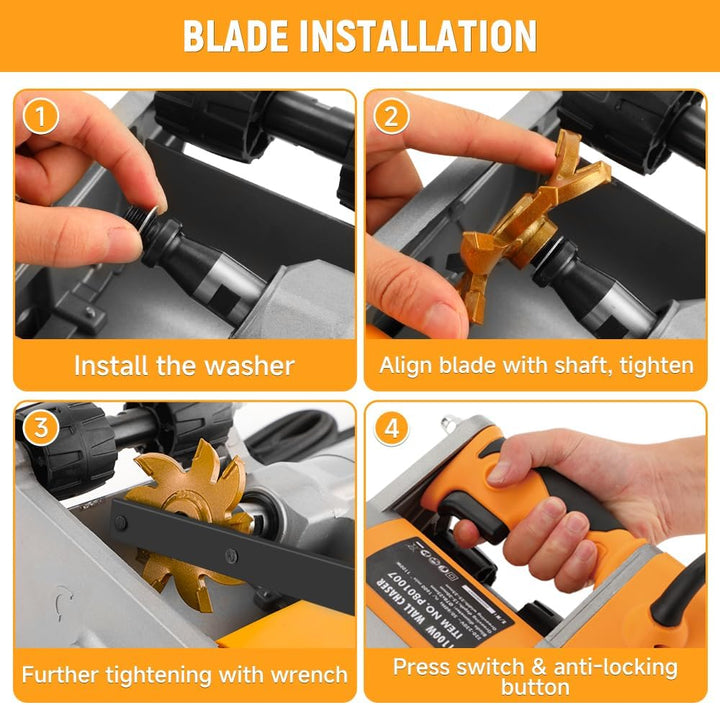 Hoteche 1100W Grabenfräse | Kupferdrahtmotor, Anti - Selbstrast - Schalter, 2200RPM, Mit 35mm Diaman