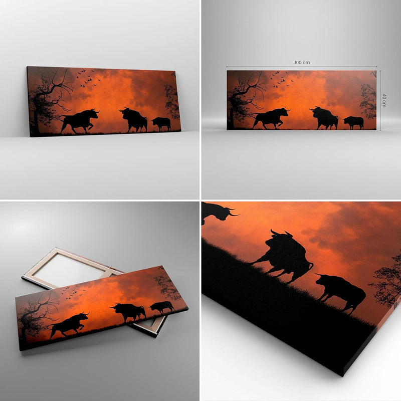 Panorama Bilder auf Leinwand 100x40cm Leinwandbild Tier wütend Stier Gross Wanddeko Bild Schlafzimme