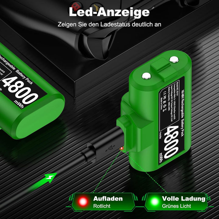 2 x 3600mWh Akku für Xbox Controller, Play & Lade Kit für Xbox Series X Controller, Wiederaufladbare