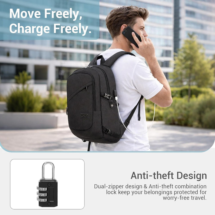 Kono Laptop-Rucksack Diebstahlsicherung Reisen Geschäft Arbeiten Computer Schwarz, Schwarz