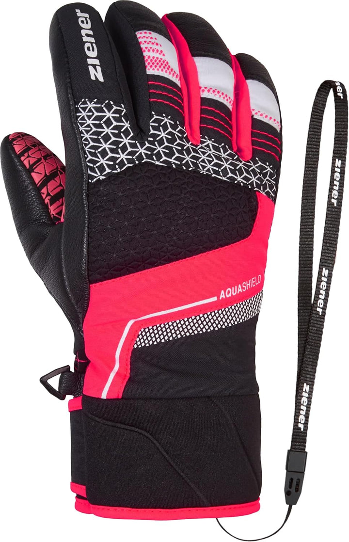 Ziener Jungen Lonzalo Ski-Handschuhe/Wintersport | wasserdicht, atmungsaktiv, Primaloft 4 black.neon