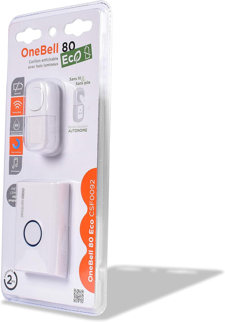 SCS SENTINEL OneBell 80 Eco SCS Sentinel-CSF0092-Kabelloser Türgong ohne Batterie-Türklingel mit Ein