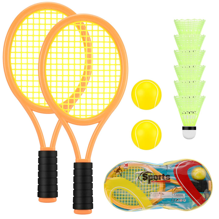 Tennisschläger Kinder, 2 in 1 Badminton Tennis Schläger Set mit 2 Trainingsbälle und 6 Badminton, Ba
