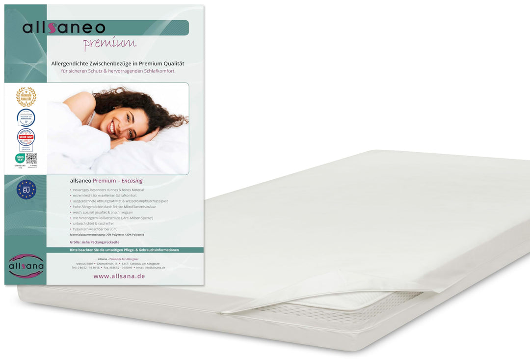 allsaneo Premium Allergiker-Matratzen-Bezug 180x200x8cm für Topper Anti Milben Encasing extra weich