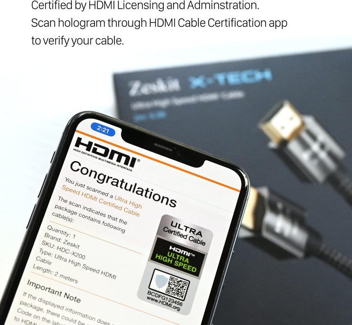 Zeskit X-Tech 48Gbps Ultra High Speed HDMI Kabel 0,5m, 8K60 4K120 144Hz eARC HDR HDCP 2.2 2.3 Kompat
