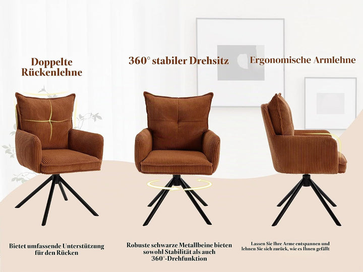 Ya-Home Modern Bürostuhl 360°Drehbar Schreibtischstuhl mit Armlehne Drehstuhl aus Kordsamt für Arbei
