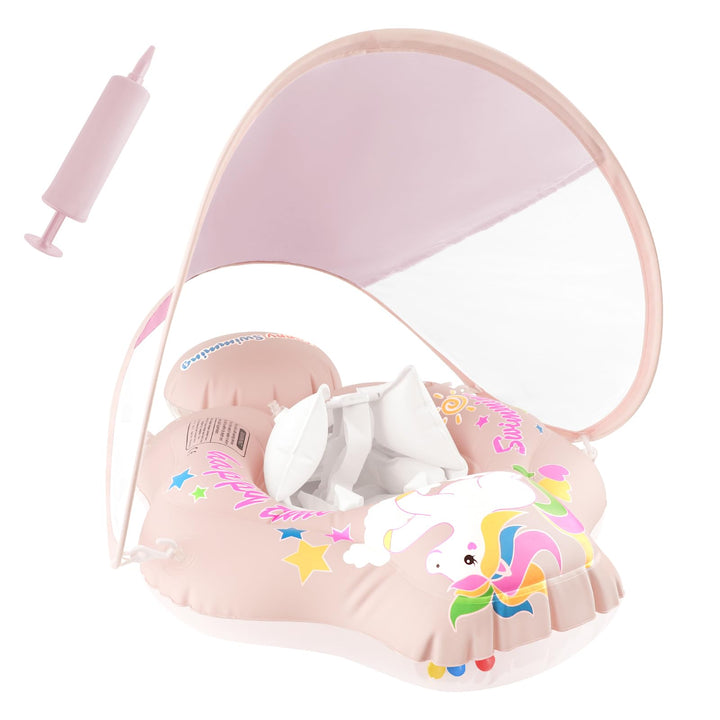 Schwimmring Baby mit Abnehmbarem Sonnendach, mit UPF50+ UV-Schutz, Aufblasbare Swim Float, Verstellb