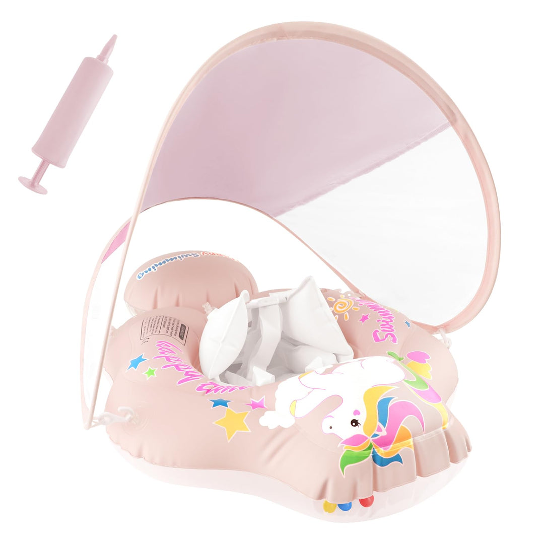 Schwimmring Baby mit Abnehmbarem Sonnendach, mit UPF50+ UV-Schutz, Aufblasbare Swim Float, Verstellb