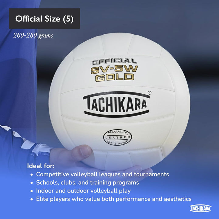Tachikara SV5W Gold Competition Premium Leather Volleyball Weiss, Weiss