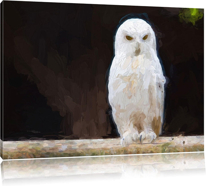 Pixxprint Weisse Schneeeule / 100x70cm Leinwandbild bespannt auf Holzrahmen/Wandbild Kunstdruck Deko
