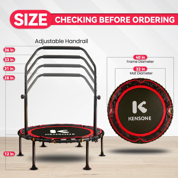 40/48 Zoll Faltbares Rebounder Trampolin für Erwachsene mit Bungee, 450/250 kg leises Indoor-Mini-Tr