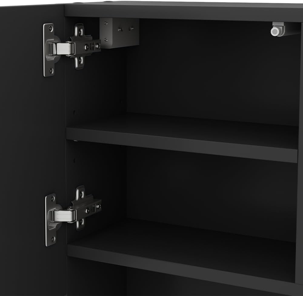 Vicco Bad Spiegelschrank Edge, Schwarz/Weiss, 54 x 55 cm mit Tür und offenen Fächern Schwarz Spiegel