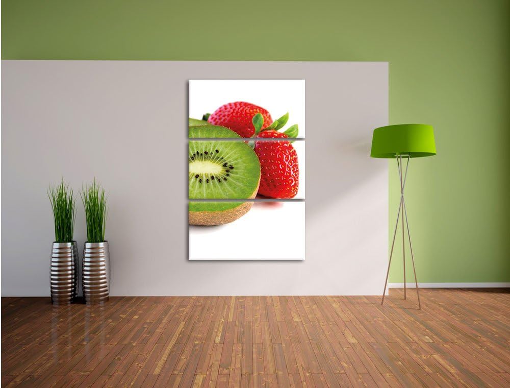 Pixxprint Kiwi und Erdbeeren 3-Teiler Leinwandbild 120x80 Bild auf Leinwand
