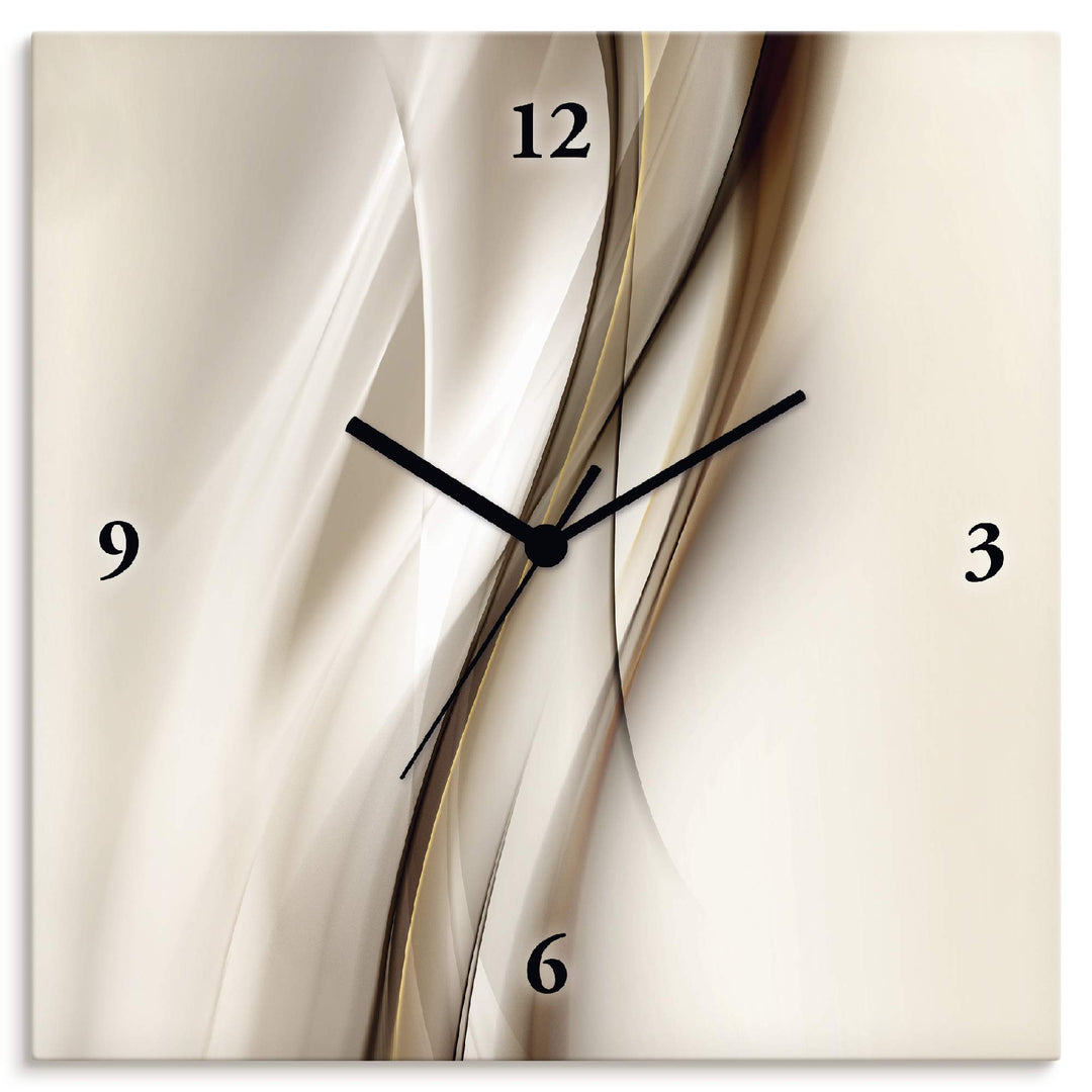 ARTLAND Wanduhr ohne Tickgeräusche Leinwand Funkuhr 30x30 cm Quadratisch Lautlos Design Welle Abstra