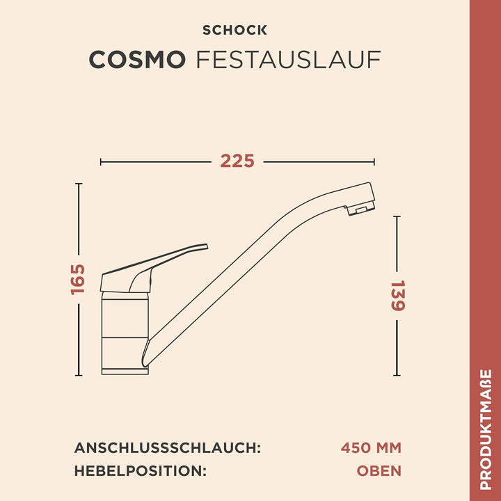 SCHOCK® Küchenarmatur COSMO Asphalt I Hochdruck Einhebelmischer mit Festauslauf I 360° schwenkbar I