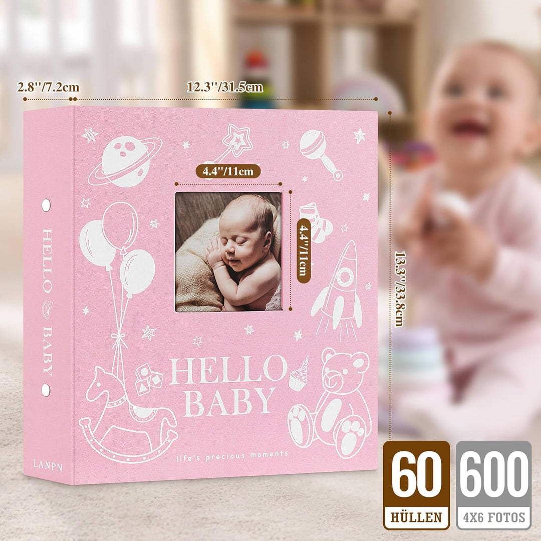 Lanpn Baby-Fotoalbum, 10 x 15 cm, 600 Taschen, Leineneinband, Fotobuch für Neugeborene, Bebe Album,