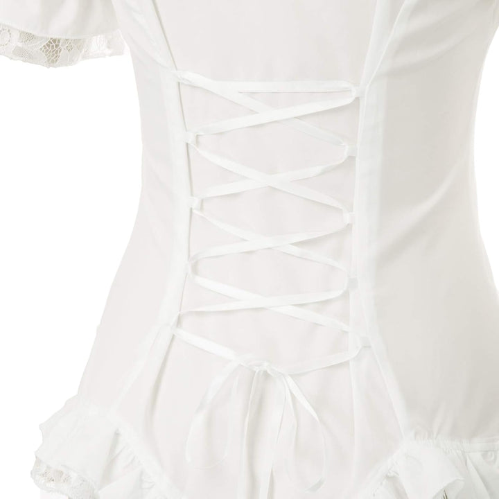 SCARLET DARKNESS Damen Rüschenbluse Mittelalter Spitzen Shirt Gothic Bluse für Party Oberteil Weiss