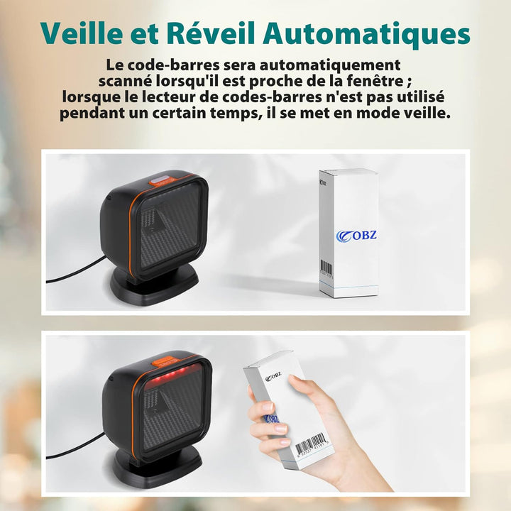 OBZ 1D 2D QR Desktop Barcode Scanner Hands-Free Barcode-Scanner USB Wired Bar Code Reader for PC Lap