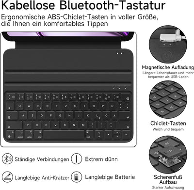 HOU für iPad Air 5 Hülle mit Tastatur für iPad Air 6 11 Zoll, für iPad Pro 11 Hülle mit Tastatur (4.