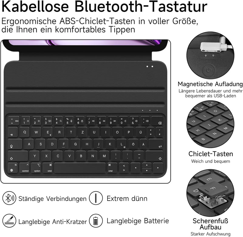 HOU für iPad Air 5 Hülle mit Tastatur für iPad Air 6 11 Zoll, für iPad Pro 11 Hülle mit Tastatur (4.