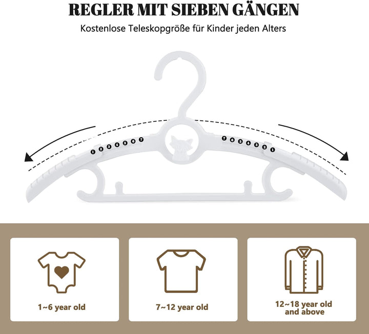 24 Stück Babykleiderbügel Platzsparend, Mitwachsende KinderKleiderbügel Verstellbare 27.5-37cm mit S