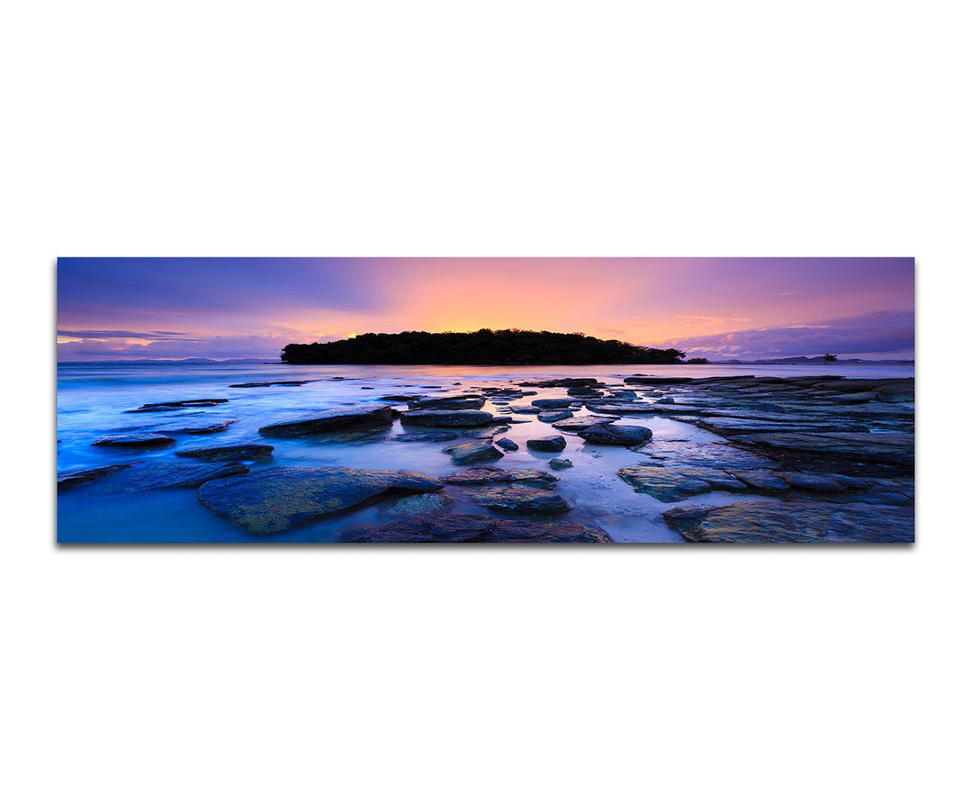 Paul Sinus Art Panoramabild auf Leinwand und Keilrahmen 150x50cm Thailand Meer Steine Sonnenuntergan