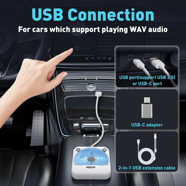 Tragbarer Auto-CD-Player mit USB-/AUX-Anschluss, MYPIN Externer CD-Player Kompatibel mit Autoradio,
