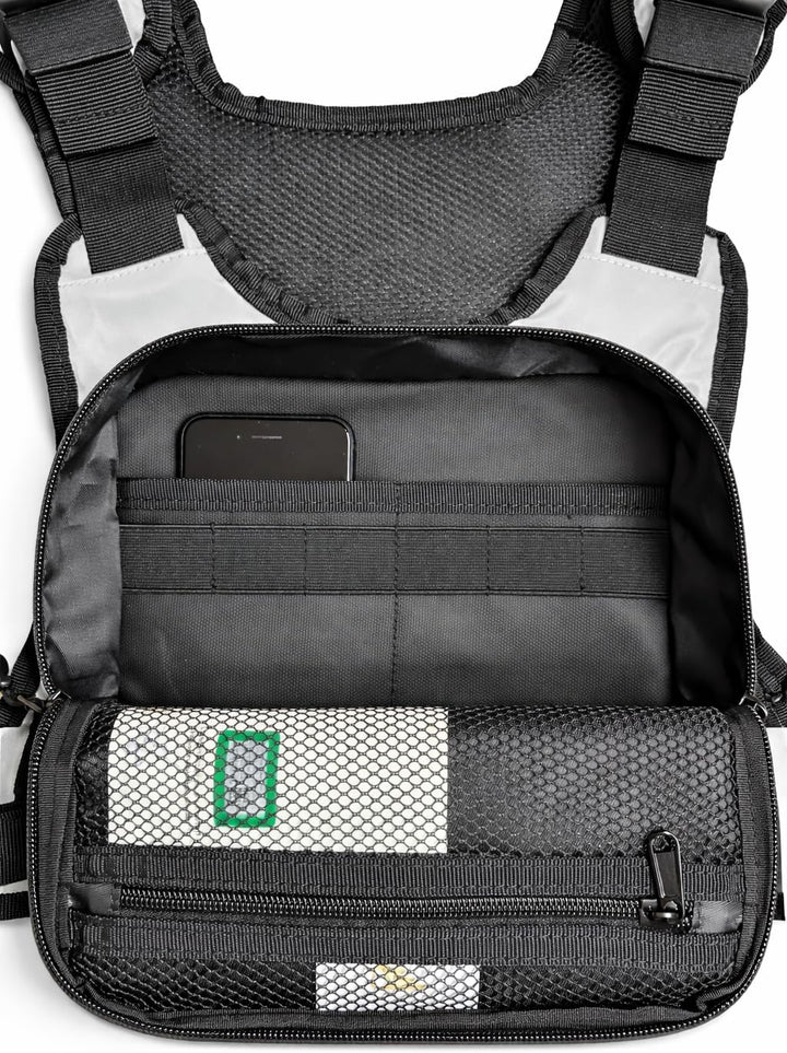 reflektierenede Chest Bag ideal für Motorrad und Radfahrer, mit magnetischen Seitenverschlüssen und
