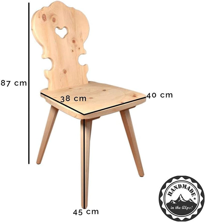Hochwertiger Bauernstuhl aus 100% Zirbenholz - Traditioneller Holzstuhl – Landhausstuhl- Sitzhöhe: 4