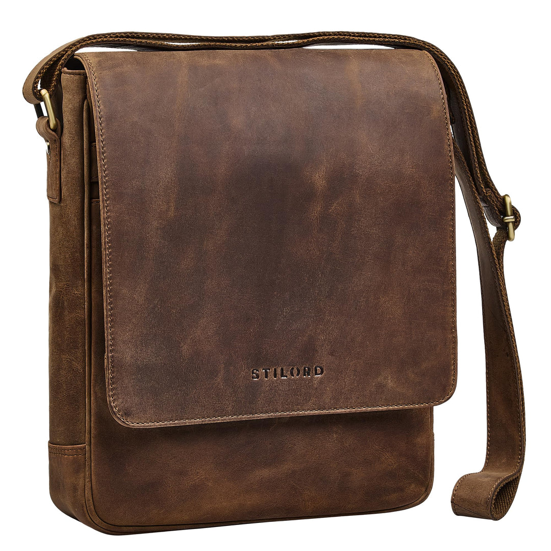 STILORD Ottavio Mittelgrosse Umhängetasche Herren Leder Hochformat Messenger Bag 13,3 Zoll Laptoptas