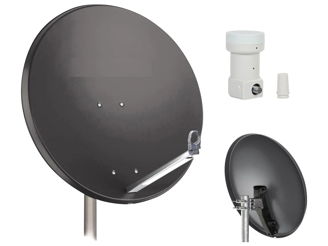 Opticum X80 Satelliten-Antenne 80 cm, Stahl - anthrazit, incl. 2 Mastbefestigungsschellen - mit Sing