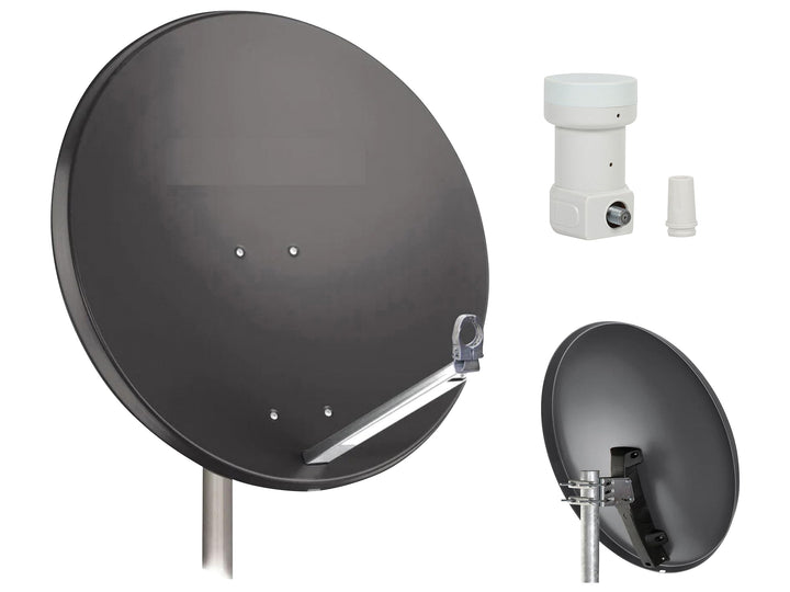 Opticum X80 Satelliten-Antenne 80 cm, Stahl - anthrazit, incl. 2 Mastbefestigungsschellen - mit Sing