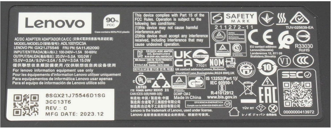 Lenovo GX21J75543 Original USB-C Netzteil 100 Watt für ThinkBook Plus G3 IAP (21EL), P16s Gen 1 (21C