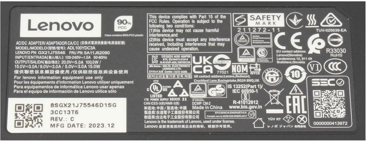 Lenovo GX21J75543 Original USB-C Netzteil 100 Watt für ThinkBook Plus G3 IAP (21EL), P16s Gen 1 (21C