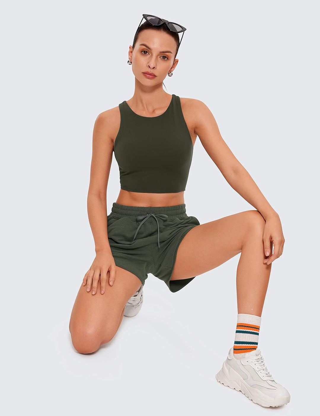 CRZ YOGA Damen Butterluxe Racerback Sport BH Gepolstert Ohne Bügel Crop Tops Longline Yoga Tank Top