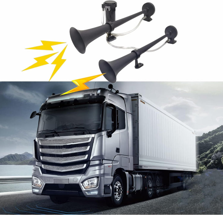 YIYIDA Autohupe Schiffshupe Air Horn 12V Hoher und niedriger Ton Doppelrohr Zink Chrom elektrische H