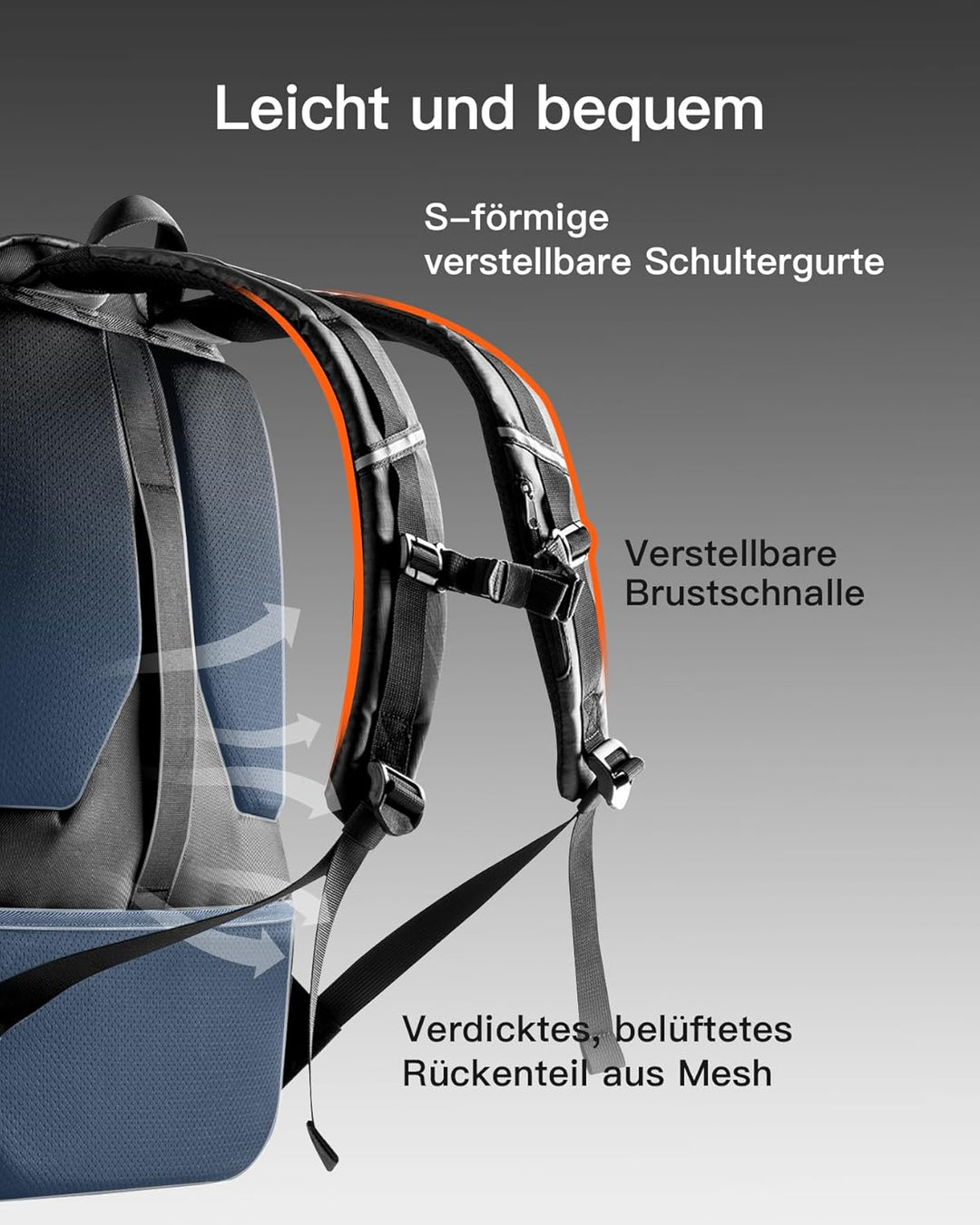 Inateck 40L Reiserucksack mit 26 Taschen, TSA Freundlich Handgepäck Rucksack Herren für 15,6-16 Zoll