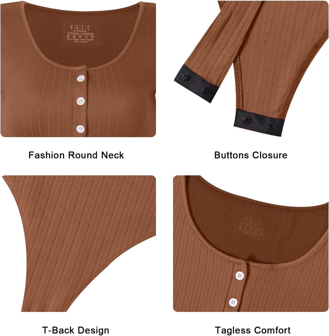 RoomTour Damen Body Elegant Bodysuit Knopf nach unten Stringbody Damen Runder Kragen Bodies for Dame