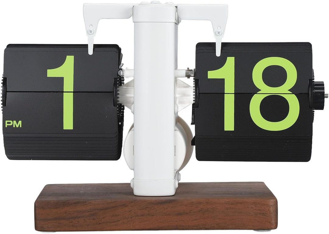 Grosse, Glatte Zahlen und Retro Design Flip Clock mit Holzsockel, Digitale Umklappuhr Automatische,